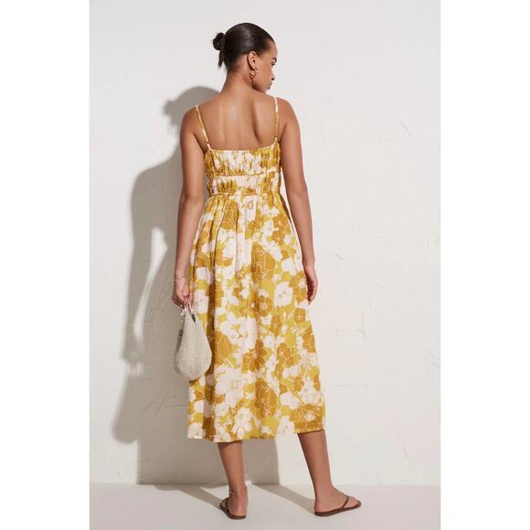 NEW! Revolve x Faithful The Brand 6 Francesca Midi Dress 100% LINEN Dark Yellow - Picture 3 of 8